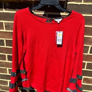 Crown & Ivy Red Blouse with Ruffle Accents